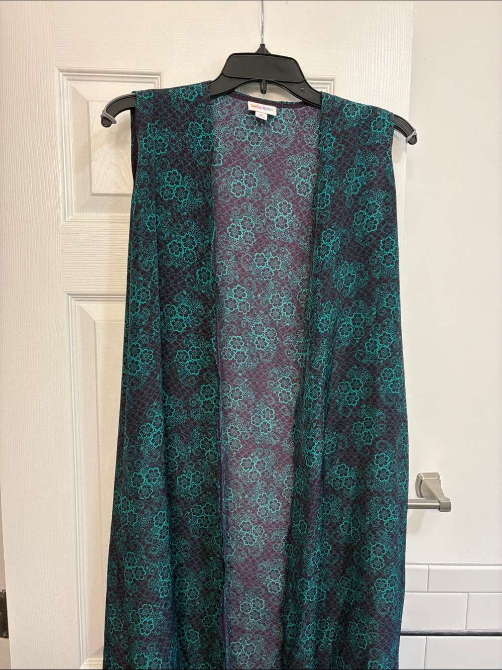 LuLaRoe Teal Floral Open-Front Sleeveless Duster
